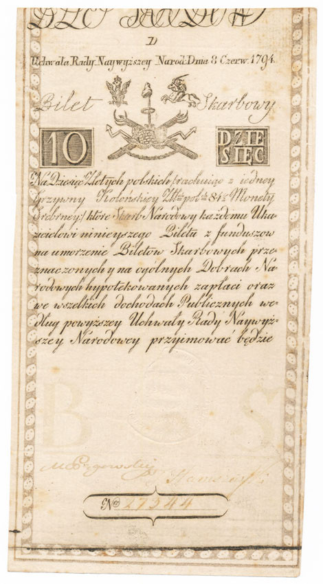 Insurekcja Kościuszkowska 10 złotych 1794 seria D